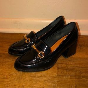 Black Loafer Buckle Heels